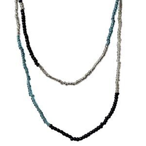 Retro Beaded Necklace Black Clear Blue Beads Boho Fashion Jewelry Women